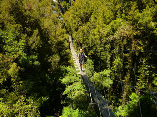 Leading Edge team member on swing bridge